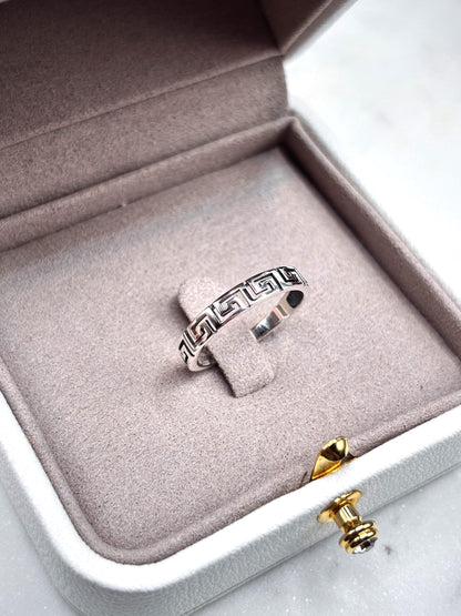 Greek Key Ring, Sterling Silver 925 Band, Minimalist Geometric Ring, Gold Plated Option, Stackable Everyday Jewelry