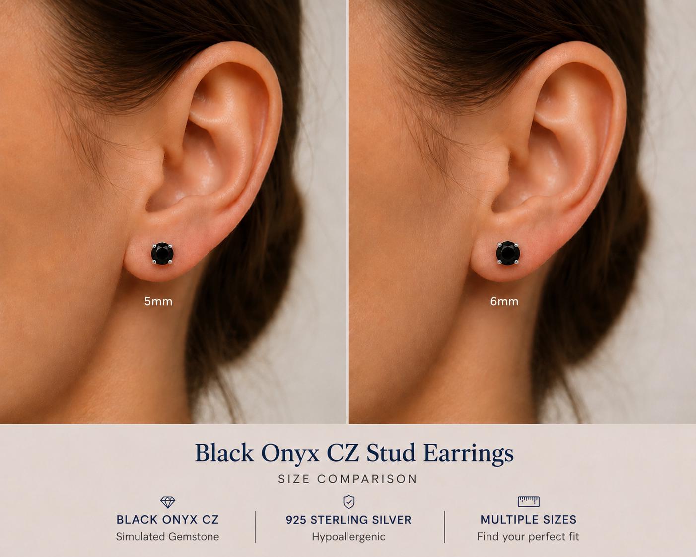 Black Onyx CZ Stud Earrings, 925 Sterling Silver Earrings, Black Gemstone Studs, Hypoallergenic Minimal Earrings, Everyday Jewelry Gift