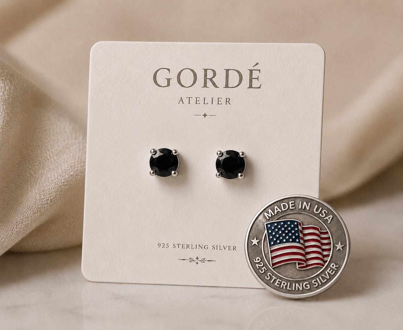 Black Onyx CZ Stud Earrings, 925 Sterling Silver Earrings, Black Gemstone Studs, Hypoallergenic Minimal Earrings, Everyday Jewelry Gift