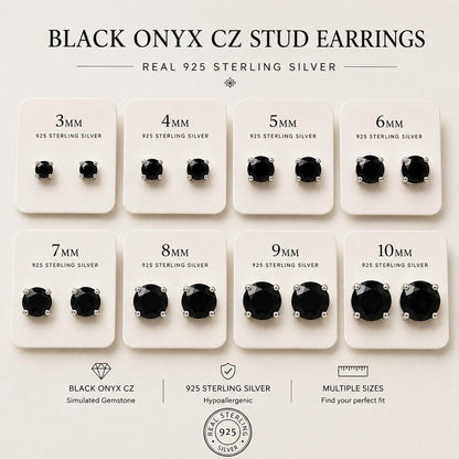 Black Onyx CZ Stud Earrings, 925 Sterling Silver Earrings, Black Gemstone Studs, Hypoallergenic Minimal Earrings, Everyday Jewelry Gift