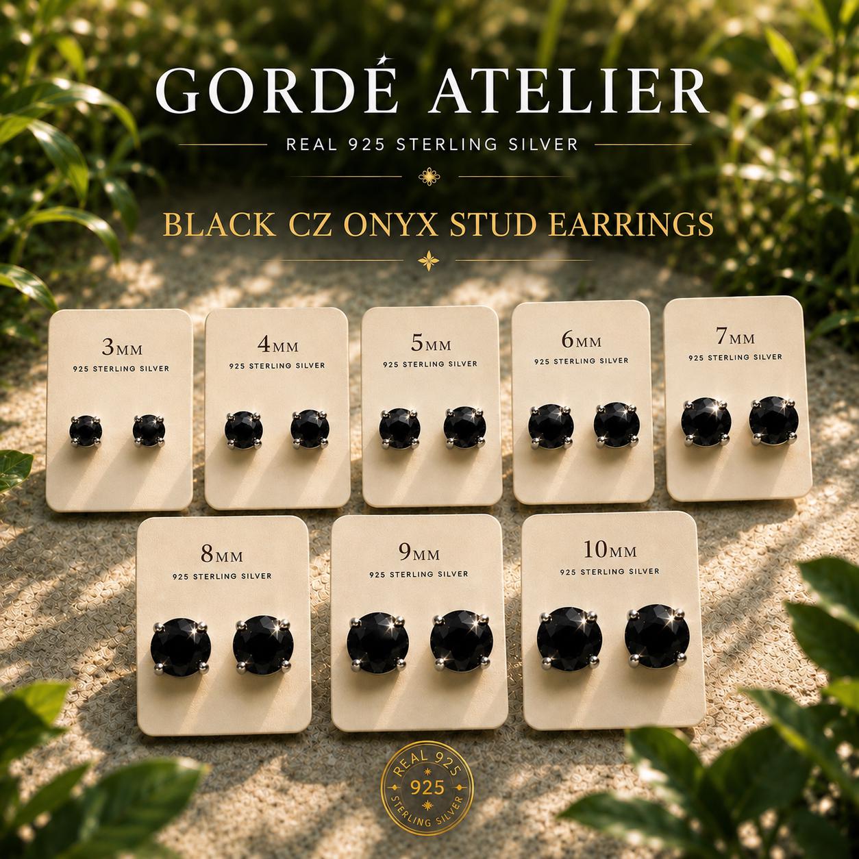 Black Onyx CZ Stud Earrings, 925 Sterling Silver Earrings, Black Gemstone Studs, Hypoallergenic Minimal Earrings, Everyday Jewelry Gift