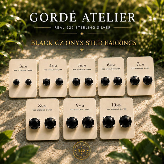 Black Onyx CZ Stud Earrings, 925 Sterling Silver Earrings, Black Gemstone Studs, Hypoallergenic Minimal Earrings, Everyday Jewelry Gift