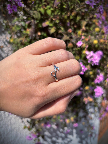 925 Sterling Silver Wrench & Nut Ring, Handmade Tool Ring, Minimalist Adjustable Ring, Mechanic Jewelry, Industrial Style Ring