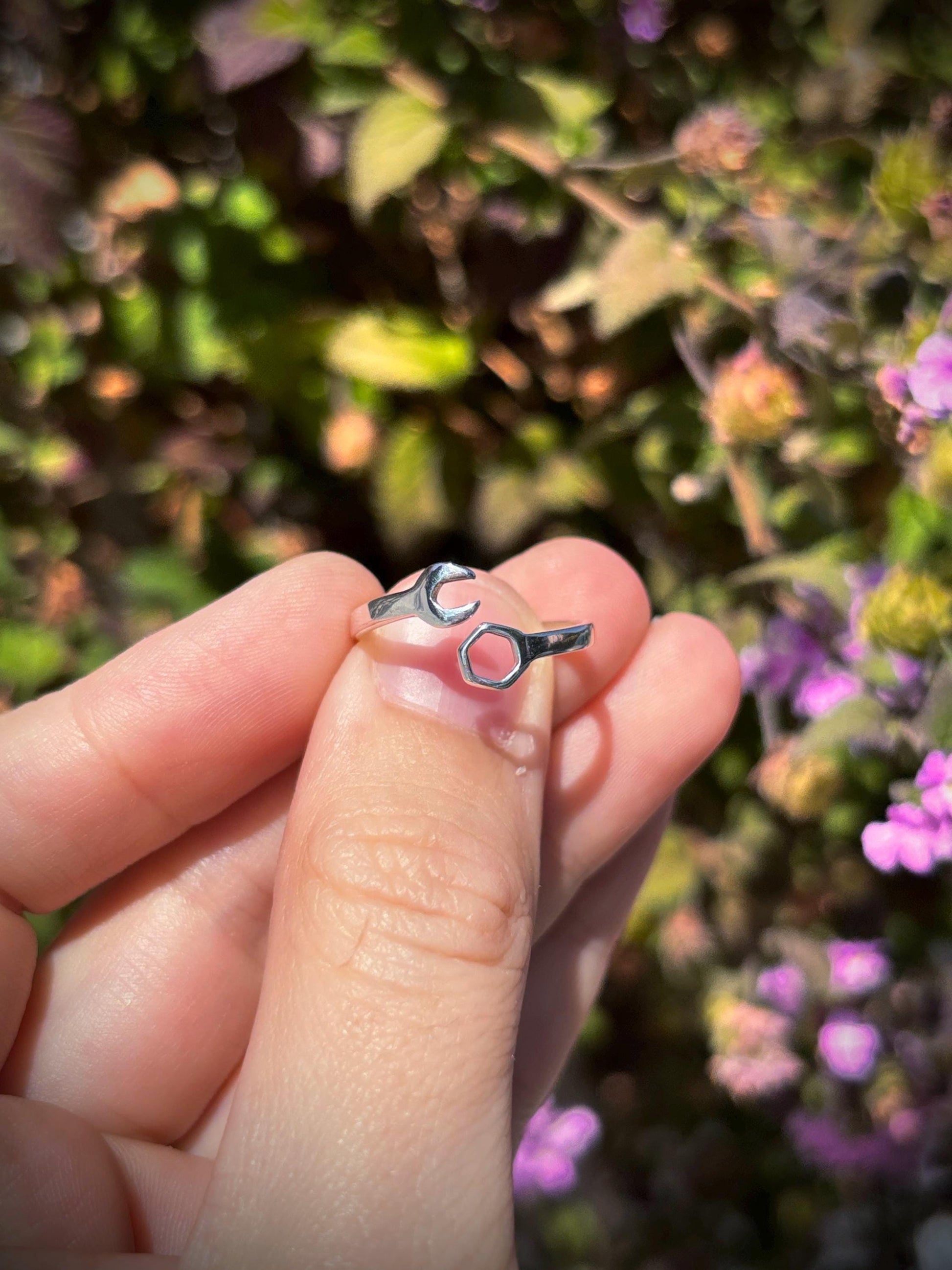 925 Sterling Silver Wrench & Nut Ring, Handmade Tool Ring, Minimalist Adjustable Ring, Mechanic Jewelry, Industrial Style Ring