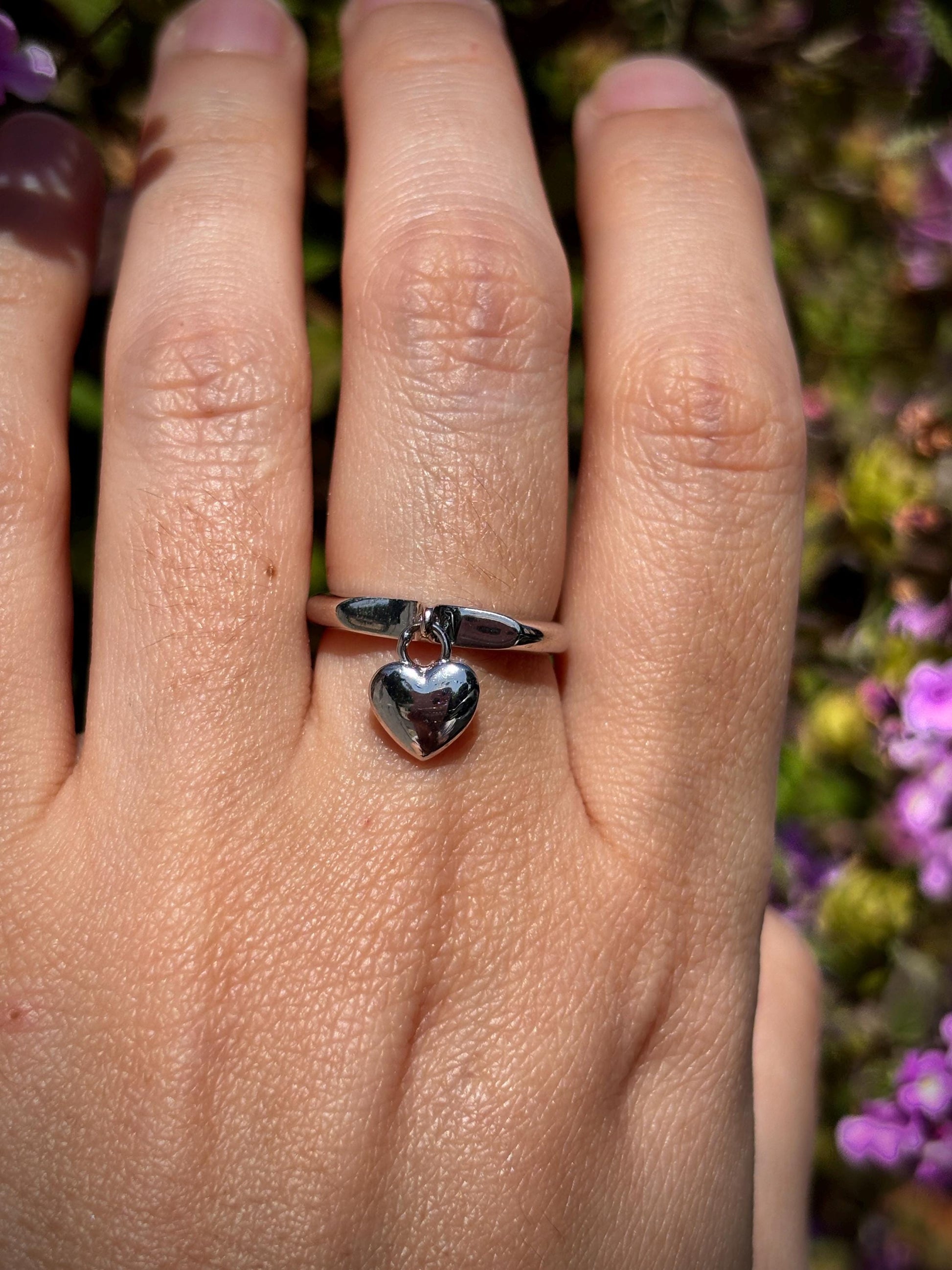 925 Sterling Silver Heart Charm Ring, Handmade Dainty Heart Ring, Minimalist Love Ring, Cute Gift for Her, Everyday Jewelry