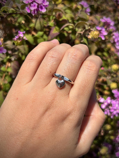 925 Sterling Silver Heart Charm Ring, Handmade Dainty Heart Ring, Minimalist Love Ring, Cute Gift for Her, Everyday Jewelry