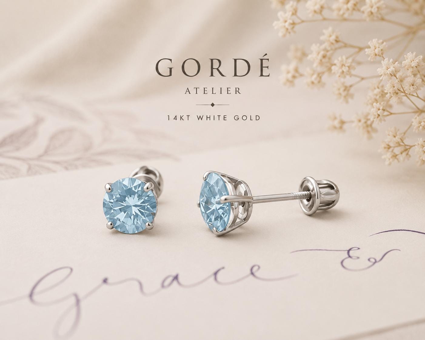 Aquamarine CZ Stud Earrings, 14K Gold Studs, March Birthstone Earrings, Minimalist Everyday Earrings, Tiny Blue Crystal Studs