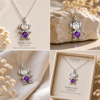 High polished 925 sterling silver round CZ birthstone girl charm, personalized girl pendant, birthstone necklace charm, gift for daughter