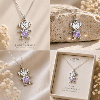 High polished 925 sterling silver round CZ birthstone girl charm, personalized girl pendant, birthstone necklace charm, gift for daughter