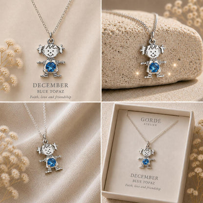High polished 925 sterling silver round CZ birthstone girl charm, personalized girl pendant, birthstone necklace charm, gift for daughter