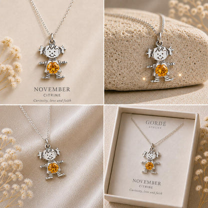 High polished 925 sterling silver round CZ birthstone girl charm, personalized girl pendant, birthstone necklace charm, gift for daughter