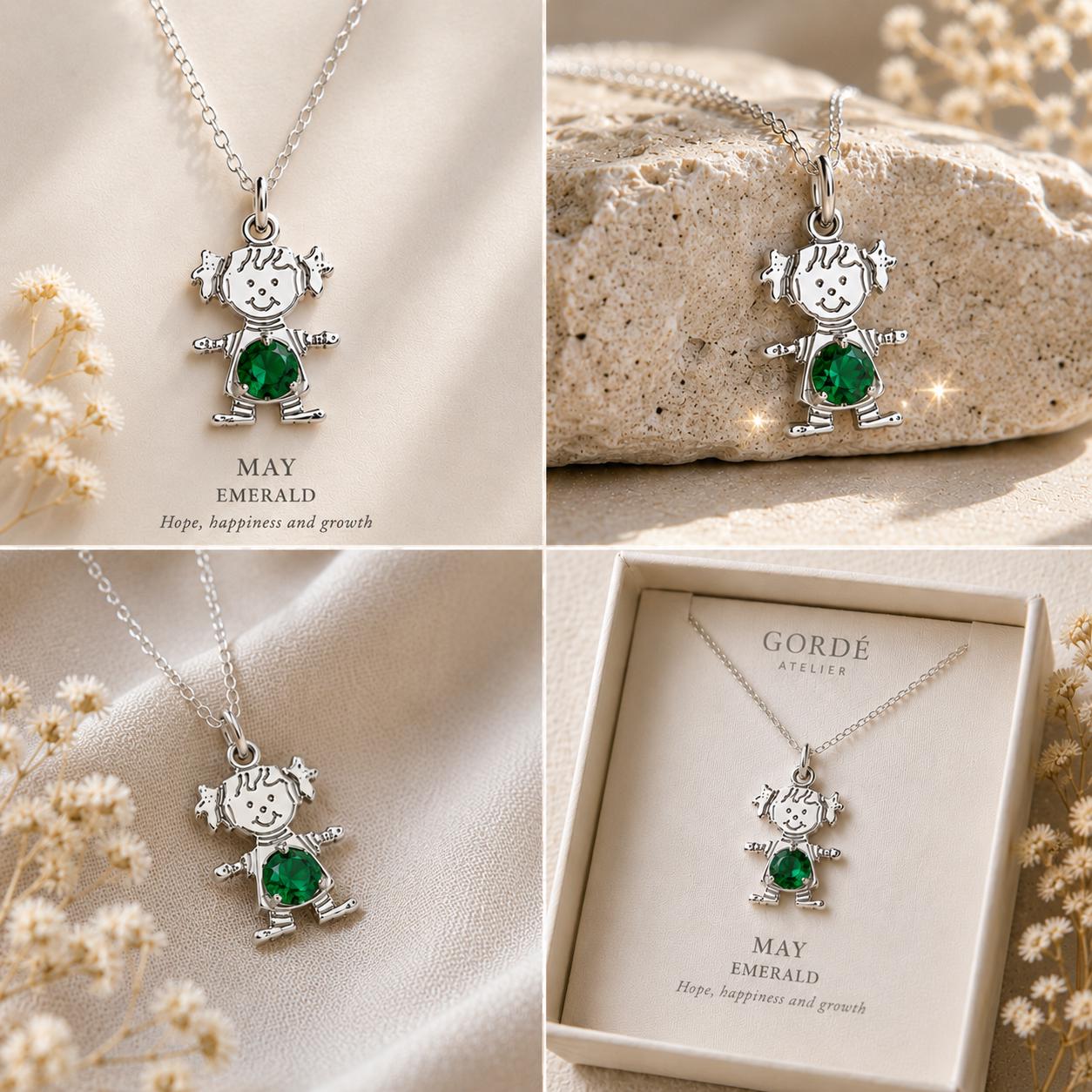 High polished 925 sterling silver round CZ birthstone girl charm, personalized girl pendant, birthstone necklace charm, gift for daughter