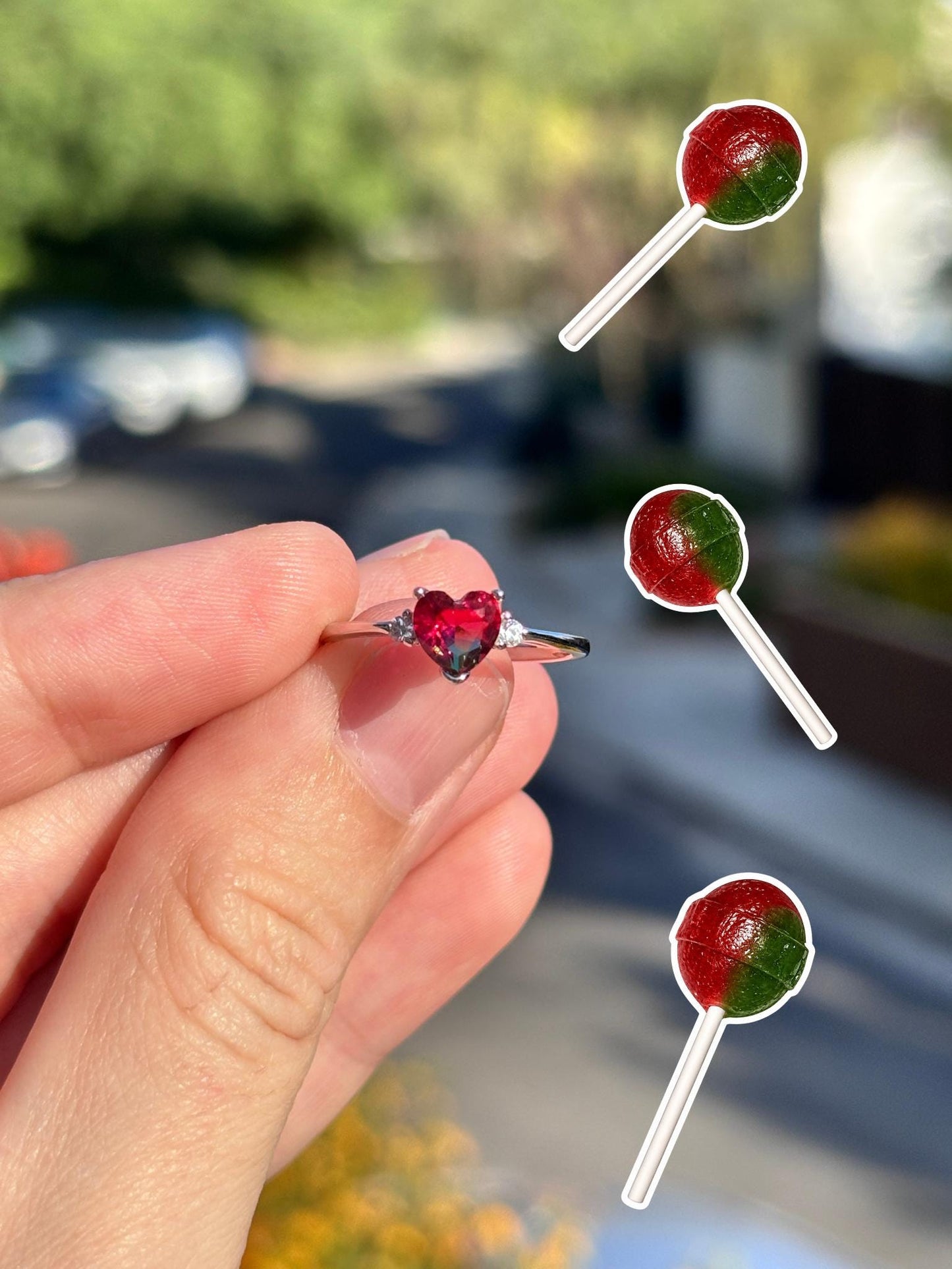 925 Sterling Silver Watermelon Tourmaline Heart Ring, Summer Ring for Kids, Handmade Dainty Promise Ring, Cute Colorful Jewelry Gift