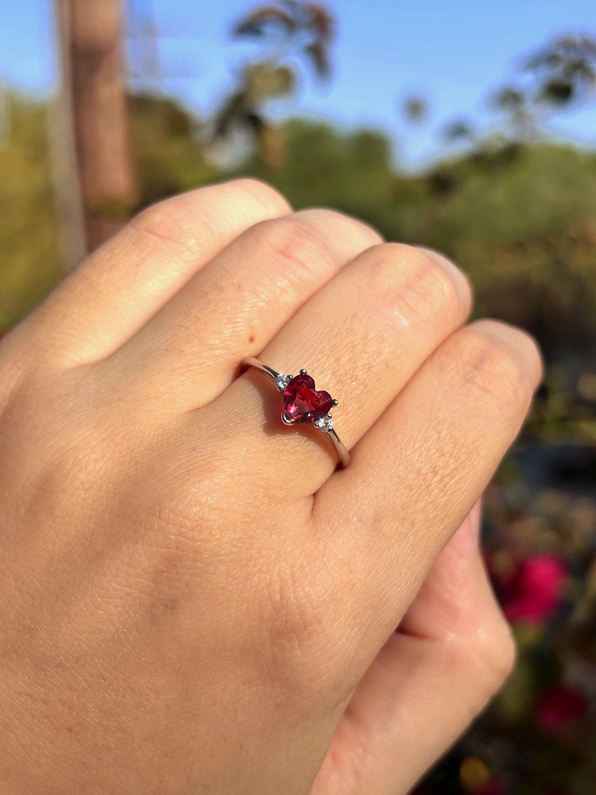 925 Sterling Silver Watermelon Tourmaline Heart Ring, Summer Ring for Kids, Handmade Dainty Promise Ring, Cute Colorful Jewelry Gift