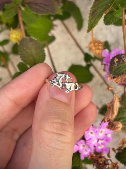 Silver Unicorn Ring, Petite Dainty Horse Oxidized Band, Cute Magical Jewelry, Handmade Fantasy Ring, Minimalist Animal Ring Gift for Girls