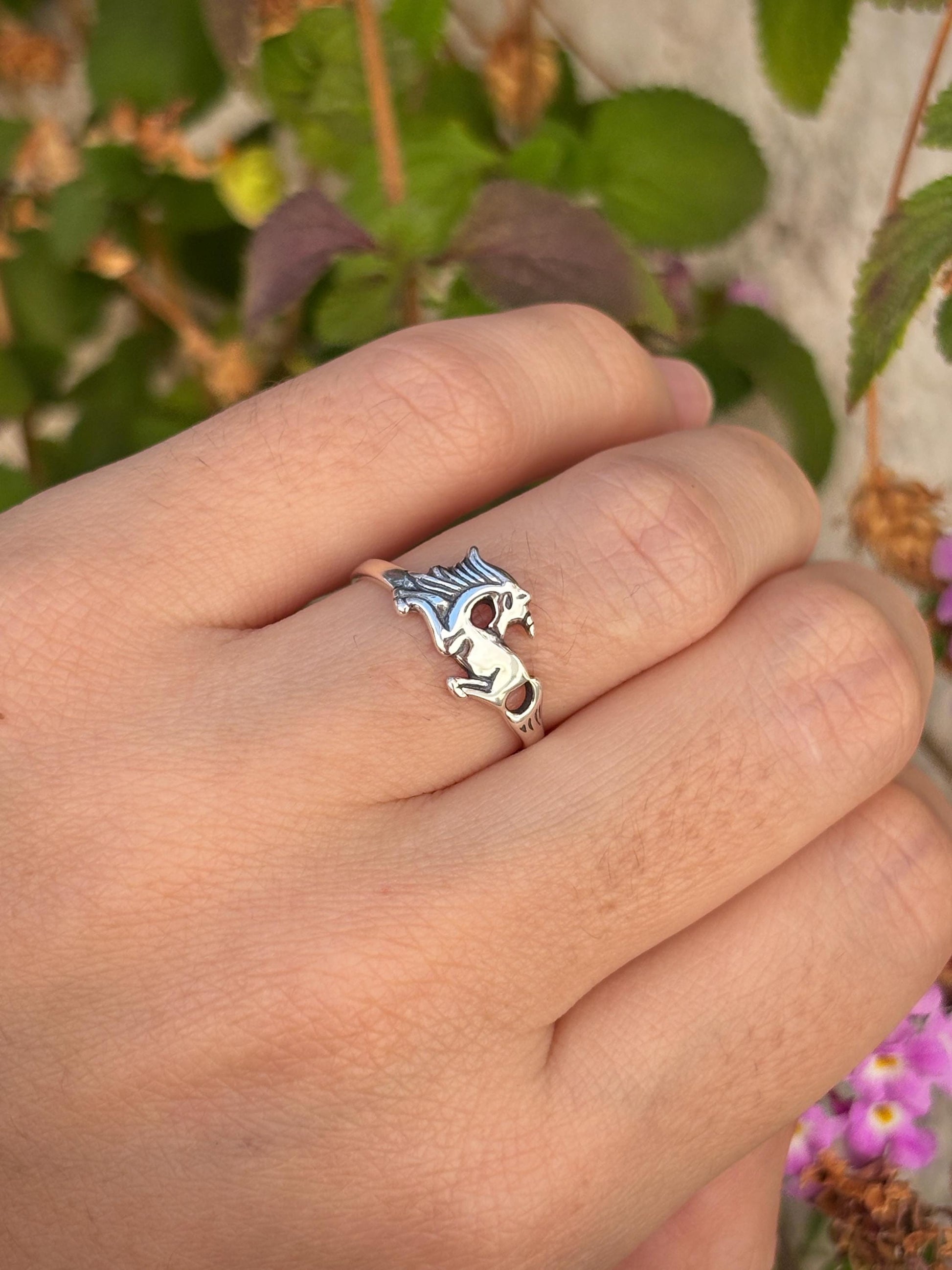 Silver Unicorn Ring, Petite Dainty Horse Oxidized Band, Cute Magical Jewelry, Handmade Fantasy Ring, Minimalist Animal Ring Gift for Girls
