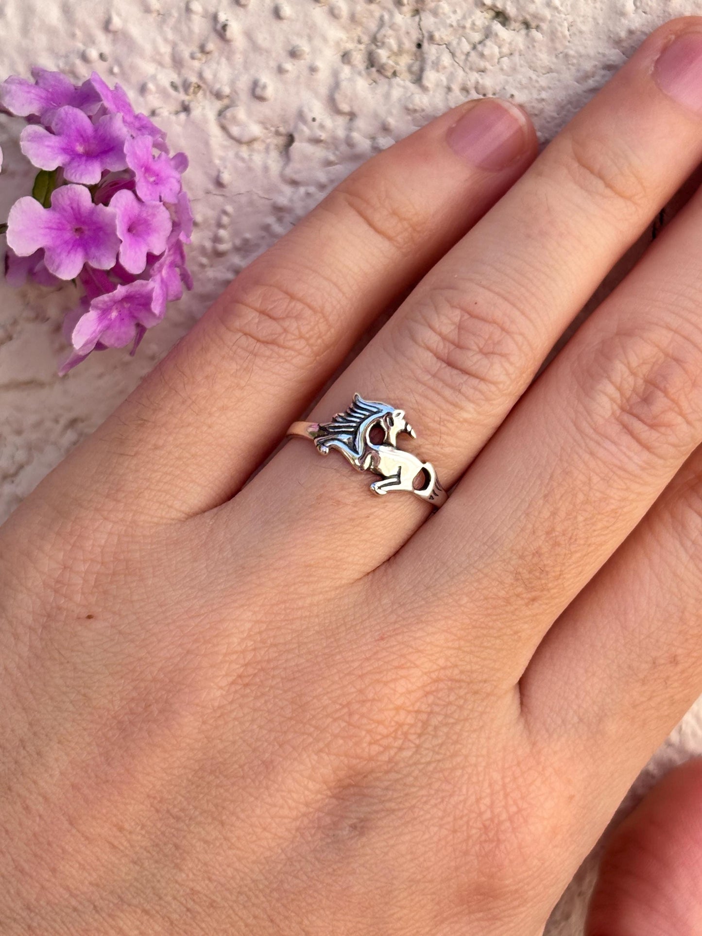 Silver Unicorn Ring, Petite Dainty Horse Oxidized Band, Cute Magical Jewelry, Handmade Fantasy Ring, Minimalist Animal Ring Gift for Girls