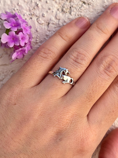 Silver Unicorn Ring, Petite Dainty Horse Oxidized Band, Cute Magical Jewelry, Handmade Fantasy Ring, Minimalist Animal Ring Gift for Girls