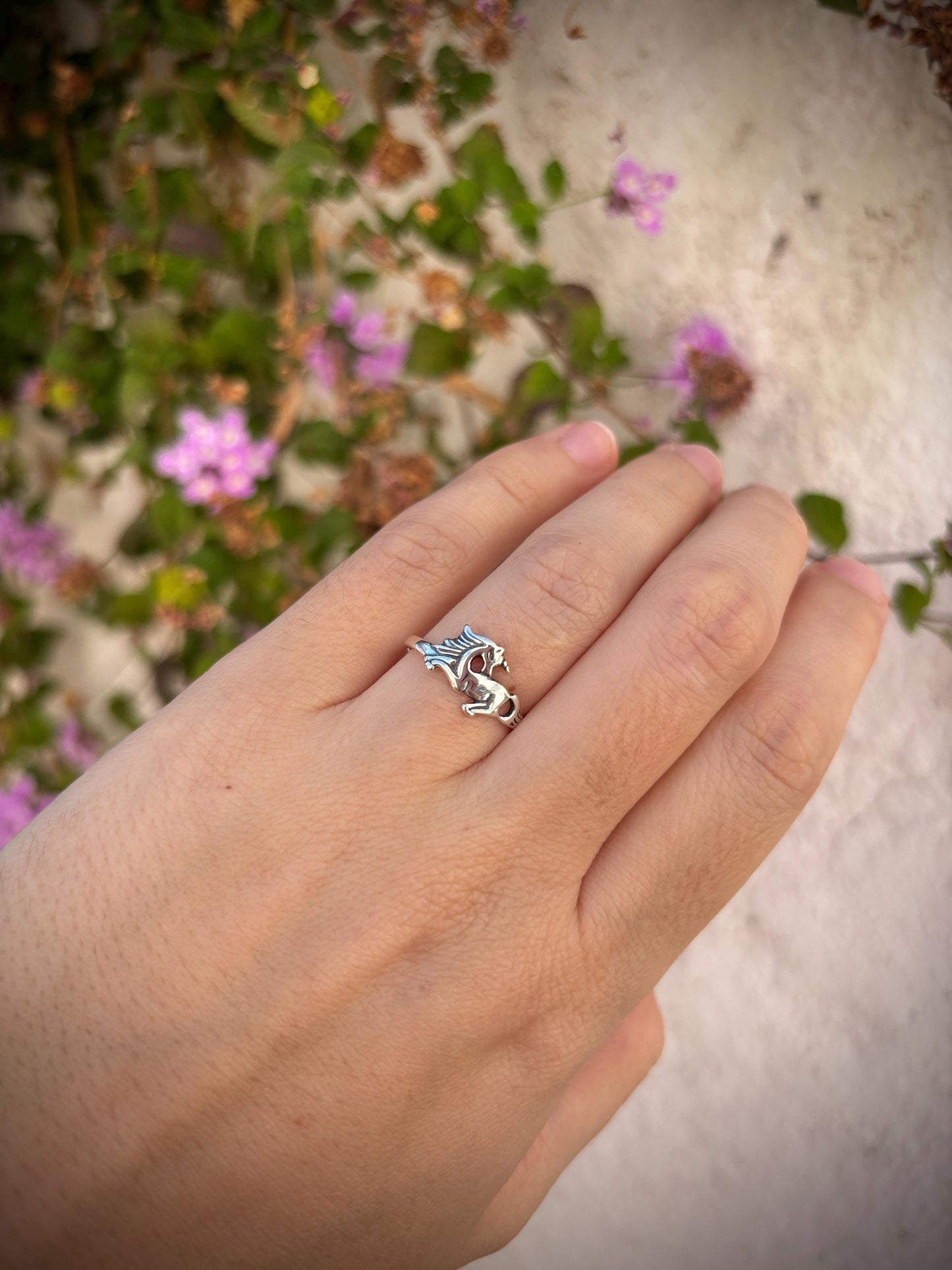 Silver Unicorn Ring, Petite Dainty Horse Oxidized Band, Cute Magical Jewelry, Handmade Fantasy Ring, Minimalist Animal Ring Gift for Girls