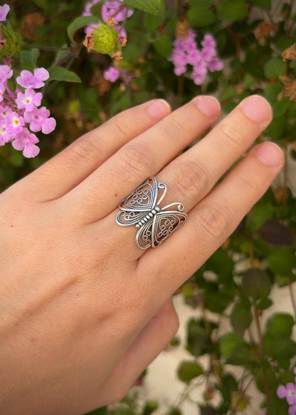 Handmade 925 Sterling Silver Butterfly Ring, Vintage Filigree Ring, Statement Butterfly Jewelry, Nature Inspired Ring, Gift for Her