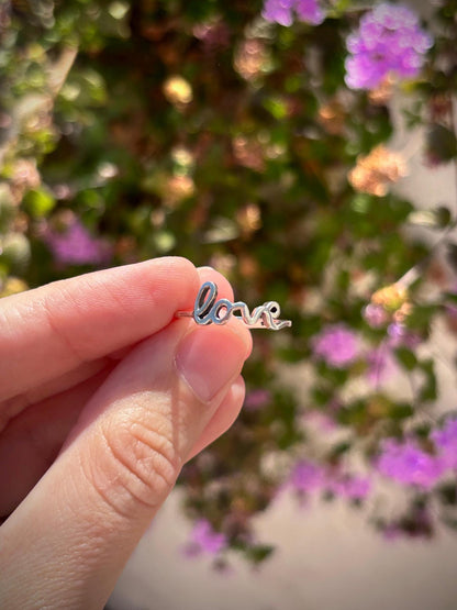 925 Sterling Silver Love Ring, Handmade Minimalist Script Ring, Cute Romantic Promise Ring, Everyday Jewelry Gift for Her