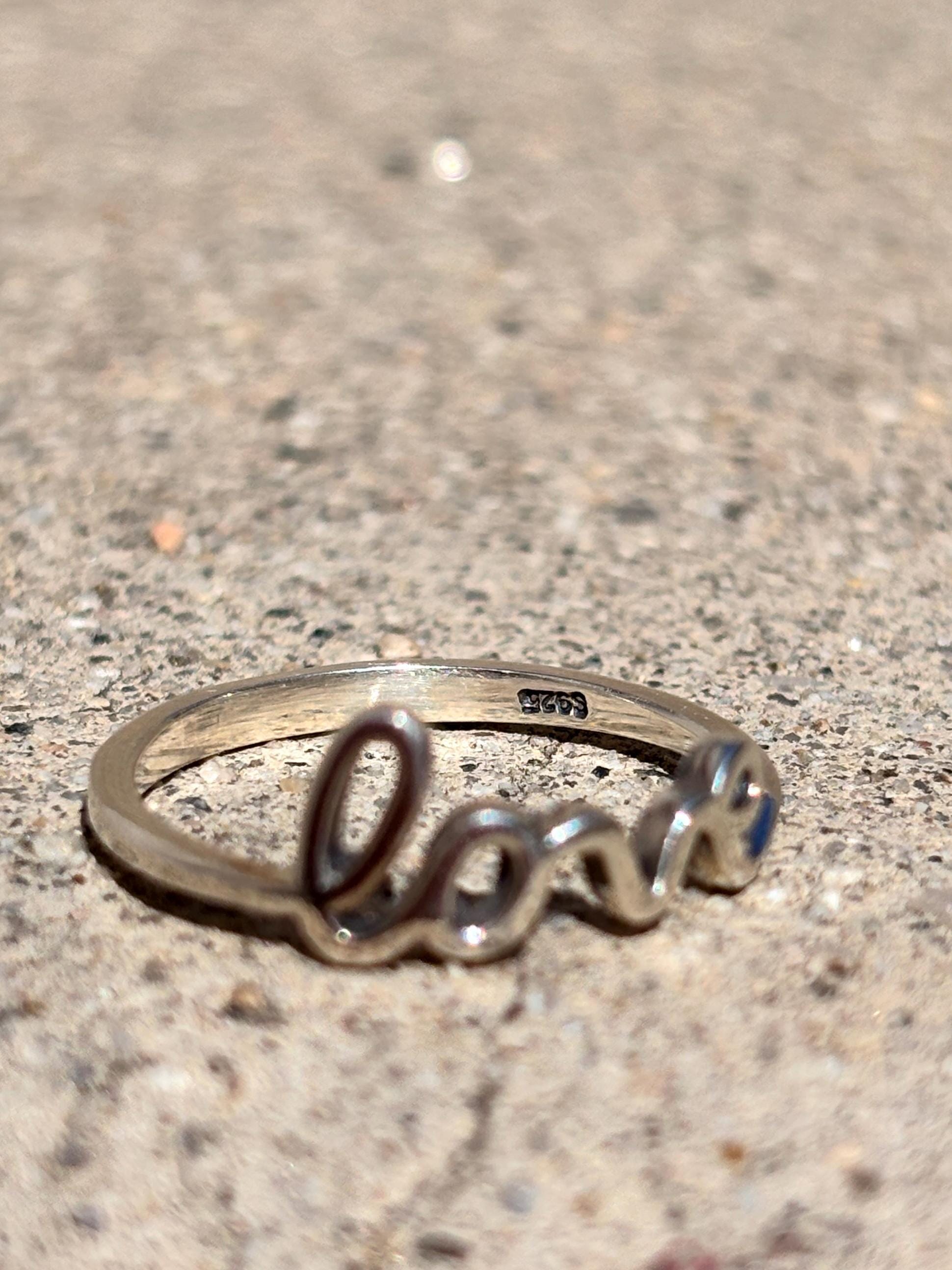 925 Sterling Silver Love Ring, Handmade Minimalist Script Ring, Cute Romantic Promise Ring, Everyday Jewelry Gift for Her