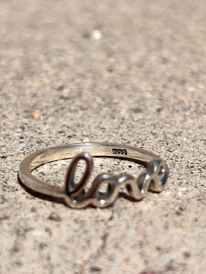 925 Sterling Silver Love Ring, Handmade Minimalist Script Ring, Cute Romantic Promise Ring, Everyday Jewelry Gift for Her