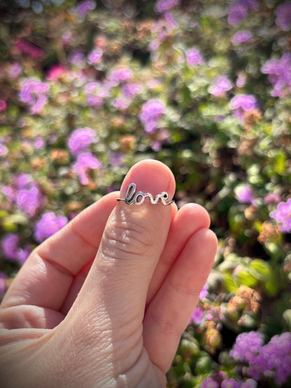 925 Sterling Silver Love Ring, Handmade Minimalist Script Ring, Cute Romantic Promise Ring, Everyday Jewelry Gift for Her