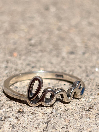 925 Sterling Silver Love Ring, Handmade Minimalist Script Ring, Cute Romantic Promise Ring, Everyday Jewelry Gift for Her