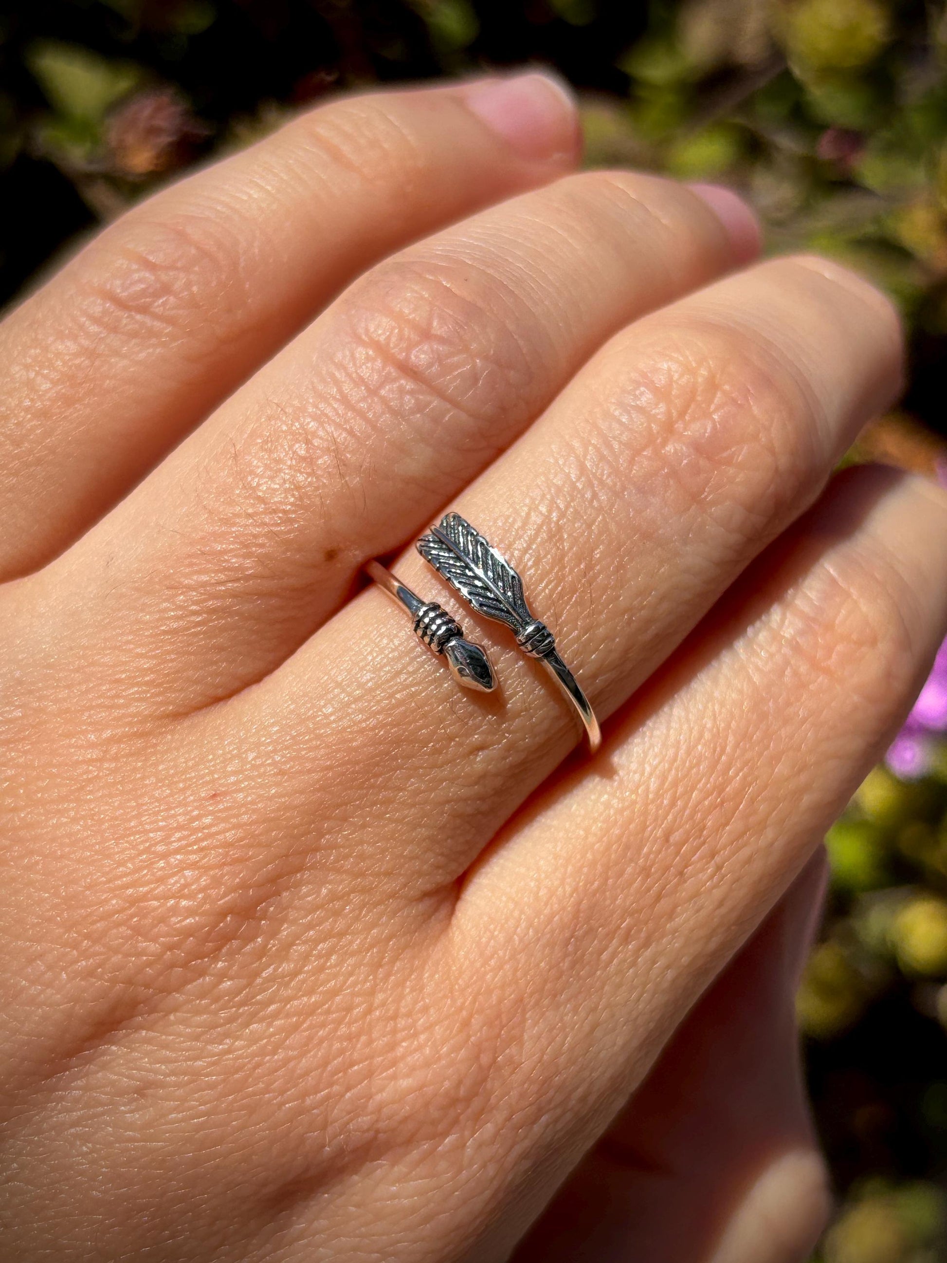 925 Sterling Silver Arrow Ring Handmade, Boho Feather Ring, Adjustable Arrow Wrap Ring, Minimalist Nature Jewelry Gift for Her