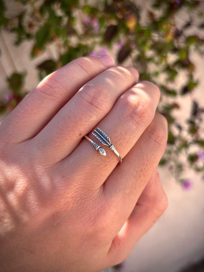 925 Sterling Silver Arrow Ring Handmade, Boho Feather Ring, Adjustable Arrow Wrap Ring, Minimalist Nature Jewelry Gift for Her