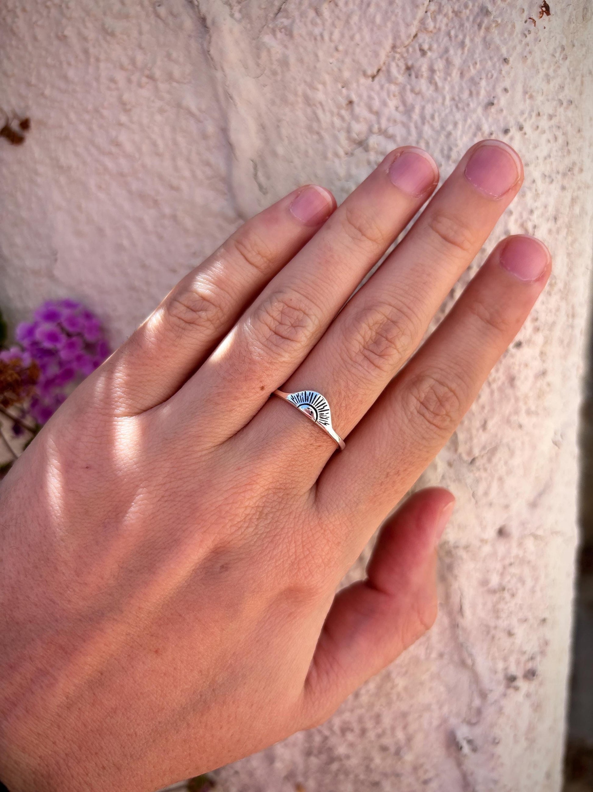 Sunburst Signet Ring 925 Sterling Silver, Minimalist Sunrise Ring, Celestial Jewelry, Handmade Everyday Ring, Boho Sun Silver Ring