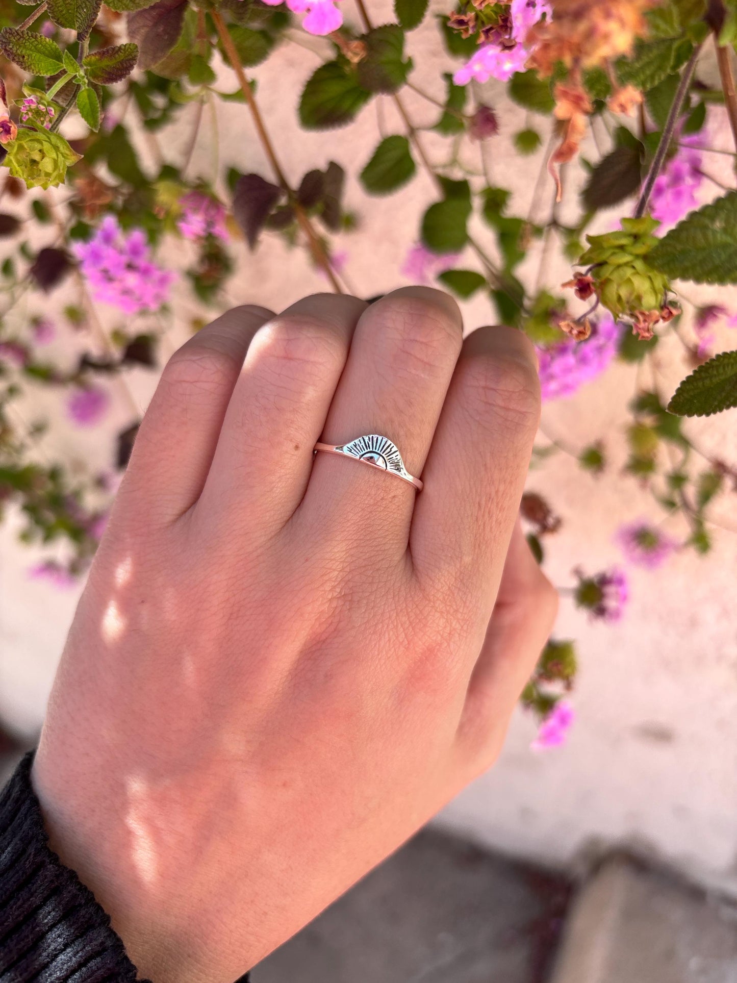 Sunburst Signet Ring 925 Sterling Silver, Minimalist Sunrise Ring, Celestial Jewelry, Handmade Everyday Ring, Boho Sun Silver Ring