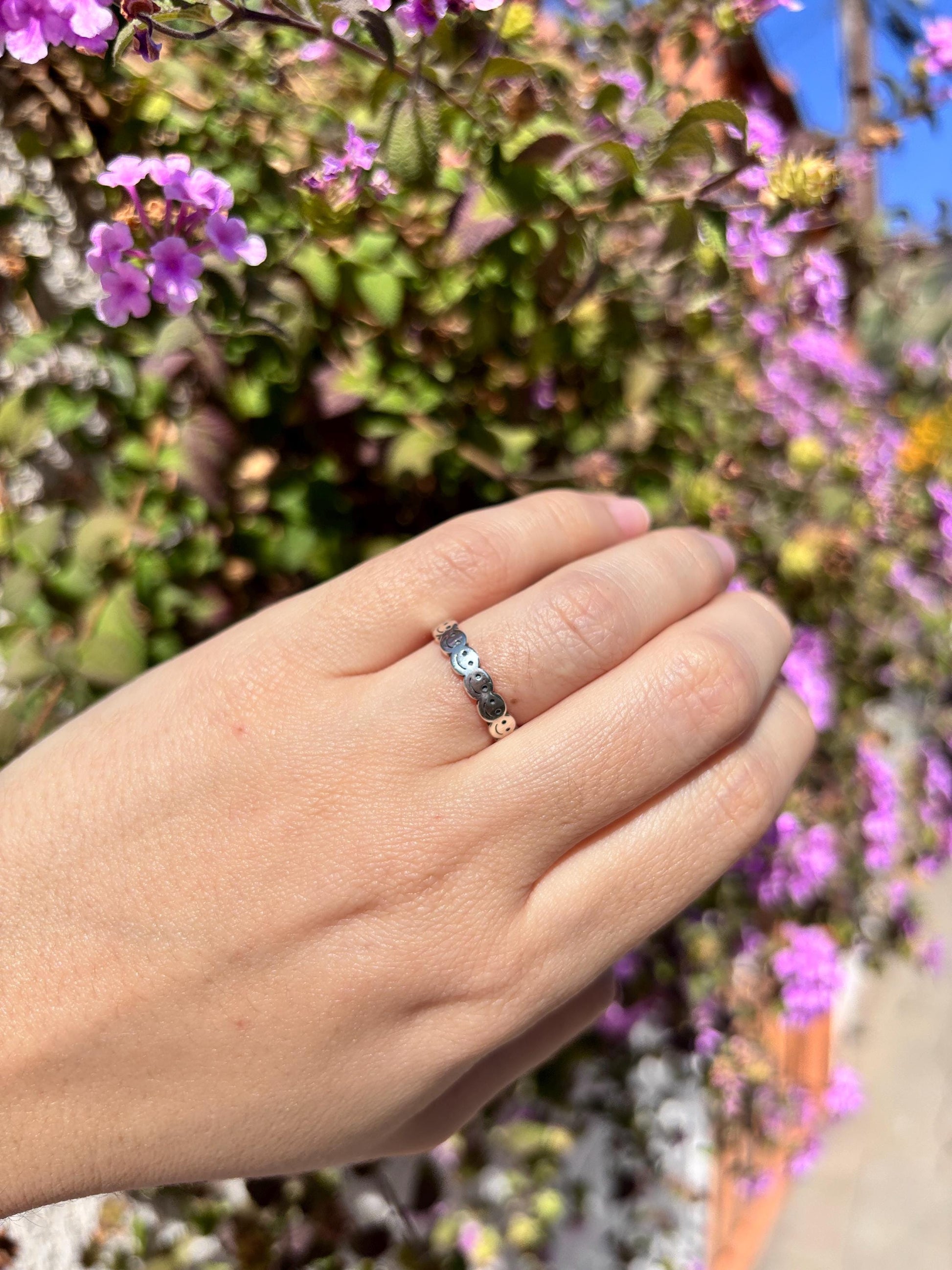 Smiley Face Ring 925 Sterling Silver, Happy Face Band Ring, Y2K Emoji Ring, Cute Stacking Ring, Trendy Silver Smile Jewelry