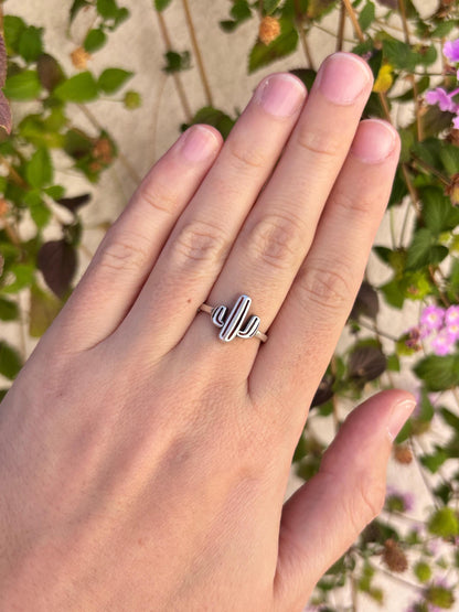 Cactus Ring Sterling Silver, Oxidized Desert Ring, Minimalist Southwest Jewelry, Tiny Cactus Band, Nature Lover Gift
