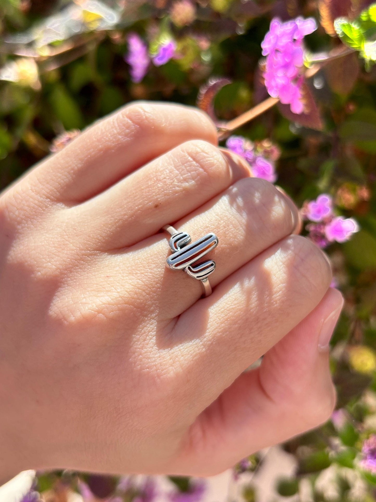 Cactus Ring Sterling Silver, Oxidized Desert Ring, Minimalist Southwest Jewelry, Tiny Cactus Band, Nature Lover Gift