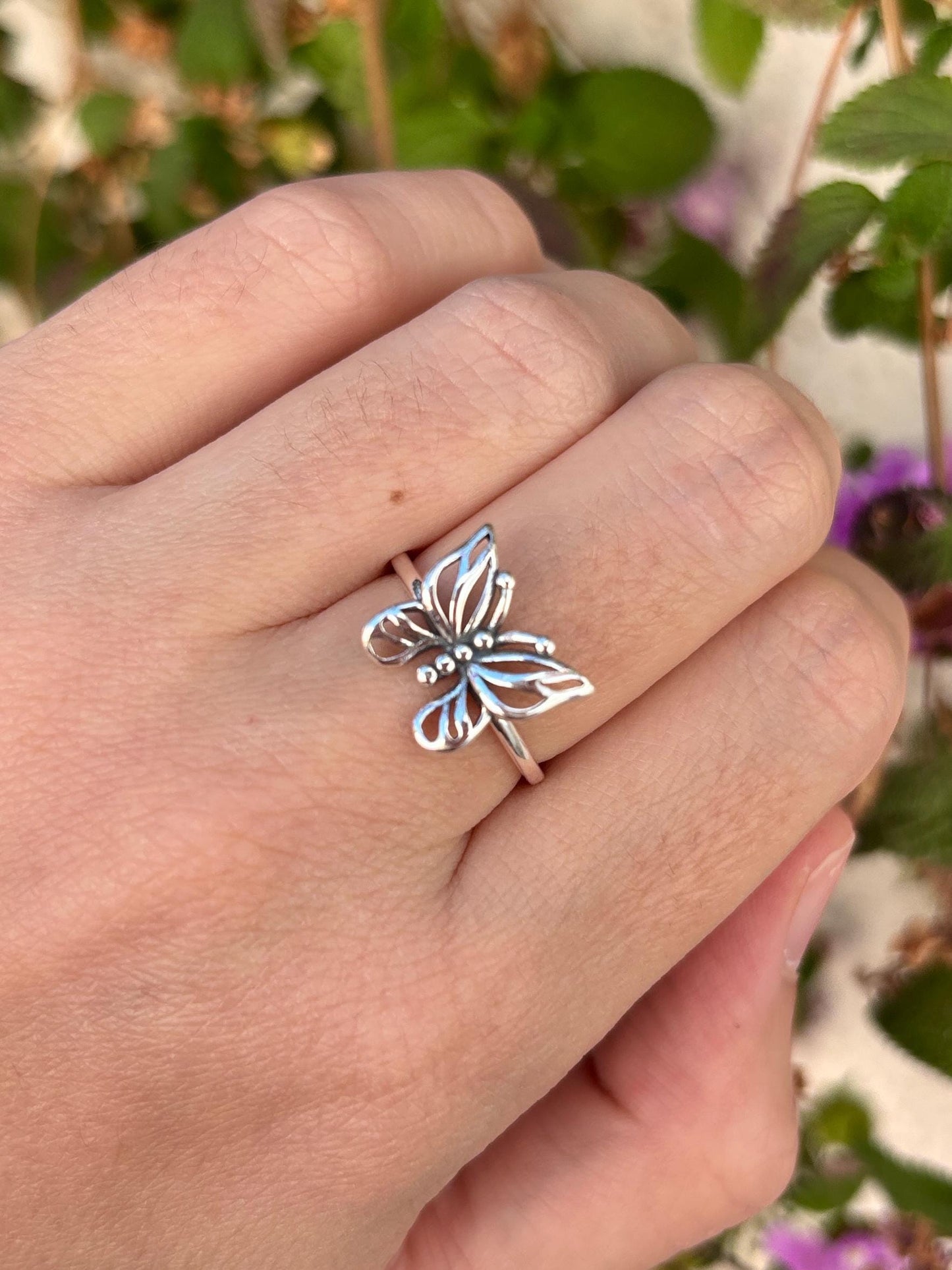 Butterfly Ring Sterling Silver, Minimalist Butterfly Jewelry, Nature Inspired Ring, Open Butterfly Band, Everyday Silver Ring