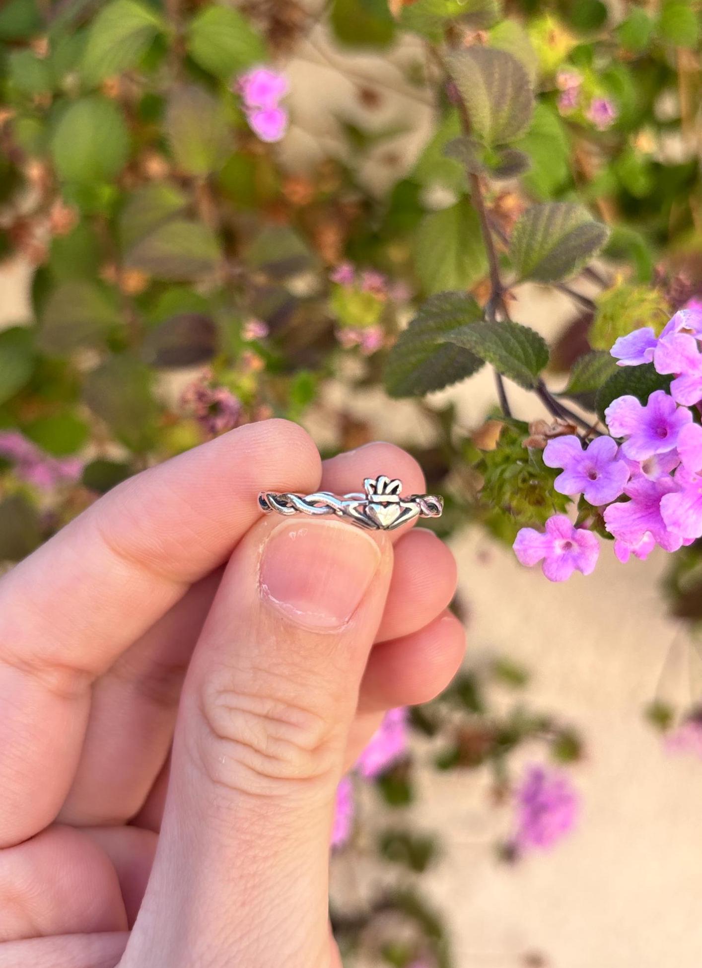 Claddagh Ring Sterling Silver, Celtic Heart Ring, Irish Love Knot Ring, Minimalist Promise Ring, Dainty 925 Silver Jewelry