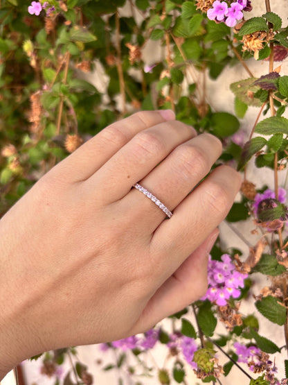 Sterling Silver Pink CZ Eternity Ring, Thin Stackable Band, Dainty Minimalist Ring, Promise Ring for Her