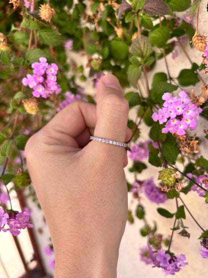 Sterling Silver Pink CZ Eternity Ring, Thin Stackable Band, Dainty Minimalist Ring, Promise Ring for Her
