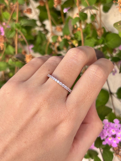 Sterling Silver Pink CZ Eternity Ring, Thin Stackable Band, Dainty Minimalist Ring, Promise Ring for Her