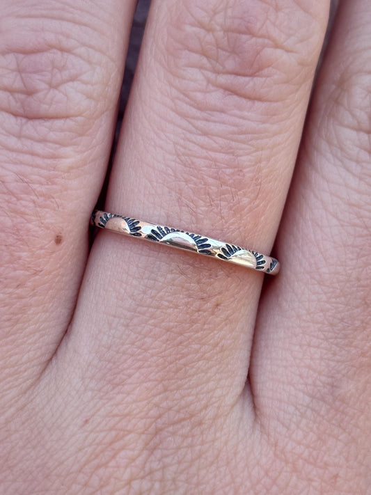 925 Sterling Silver Sunburst Ring, Minimalist Stacking Ring, Vintage Floral Band, Thin Everyday Ring, Dainty Boho Jewelry Gift For Her