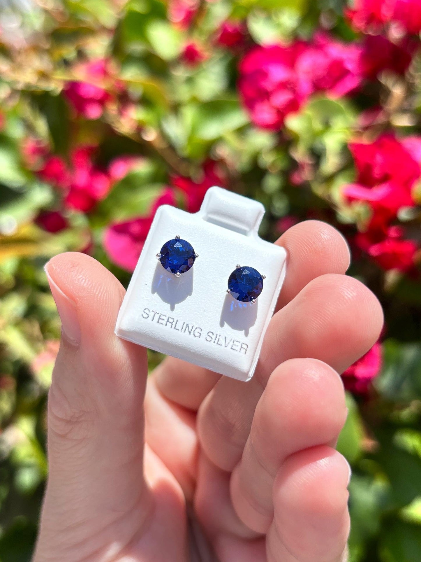 Blue Sapphire CZ Stud Earrings, 925 Sterling Silver Earrings, Sapphire Studs, Simulated Sapphire Jewelry, Minimalist Earrings Gift for Her