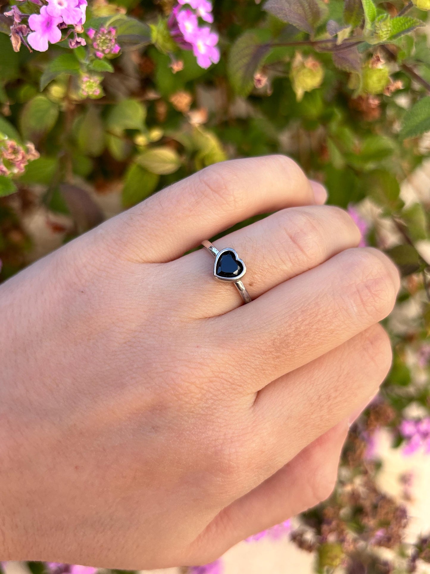 Black Onyx Heart Ring, Sterling Silver Minimalist Ring, Tiny Heart Ring, Bezel Set Ring, Gothic Promise Ring, Dainty Everyday Jewelry