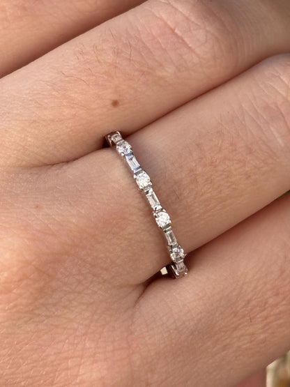 Sterling Silver CZ Eternity Band Ring, Minimalist Stackable Ring, Thin Wedding Band, Dainty Promise Ring, Everyday Jewelry