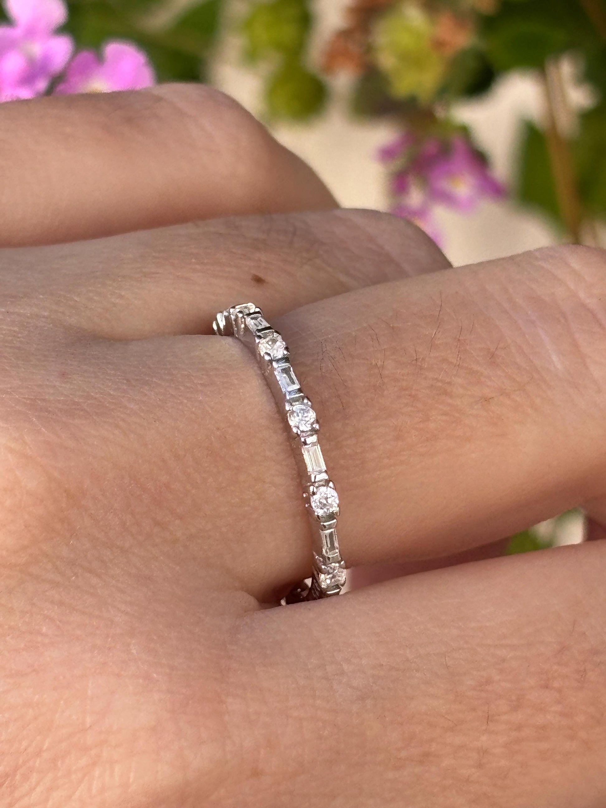 Sterling Silver CZ Eternity Band Ring, Minimalist Stackable Ring, Thin Wedding Band, Dainty Promise Ring, Everyday Jewelry