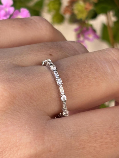 Sterling Silver CZ Eternity Band Ring, Minimalist Stackable Ring, Thin Wedding Band, Dainty Promise Ring, Everyday Jewelry