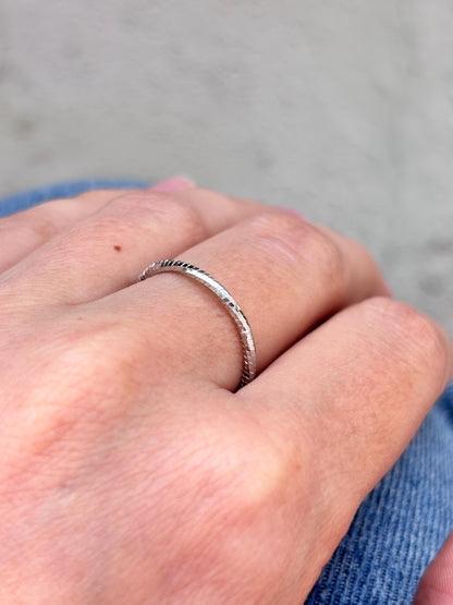 Minimalist Sterling Silver Ring, Thin Textured Stackable Band, Dainty Everyday Ring, Simple 925 Silver Ring for Women