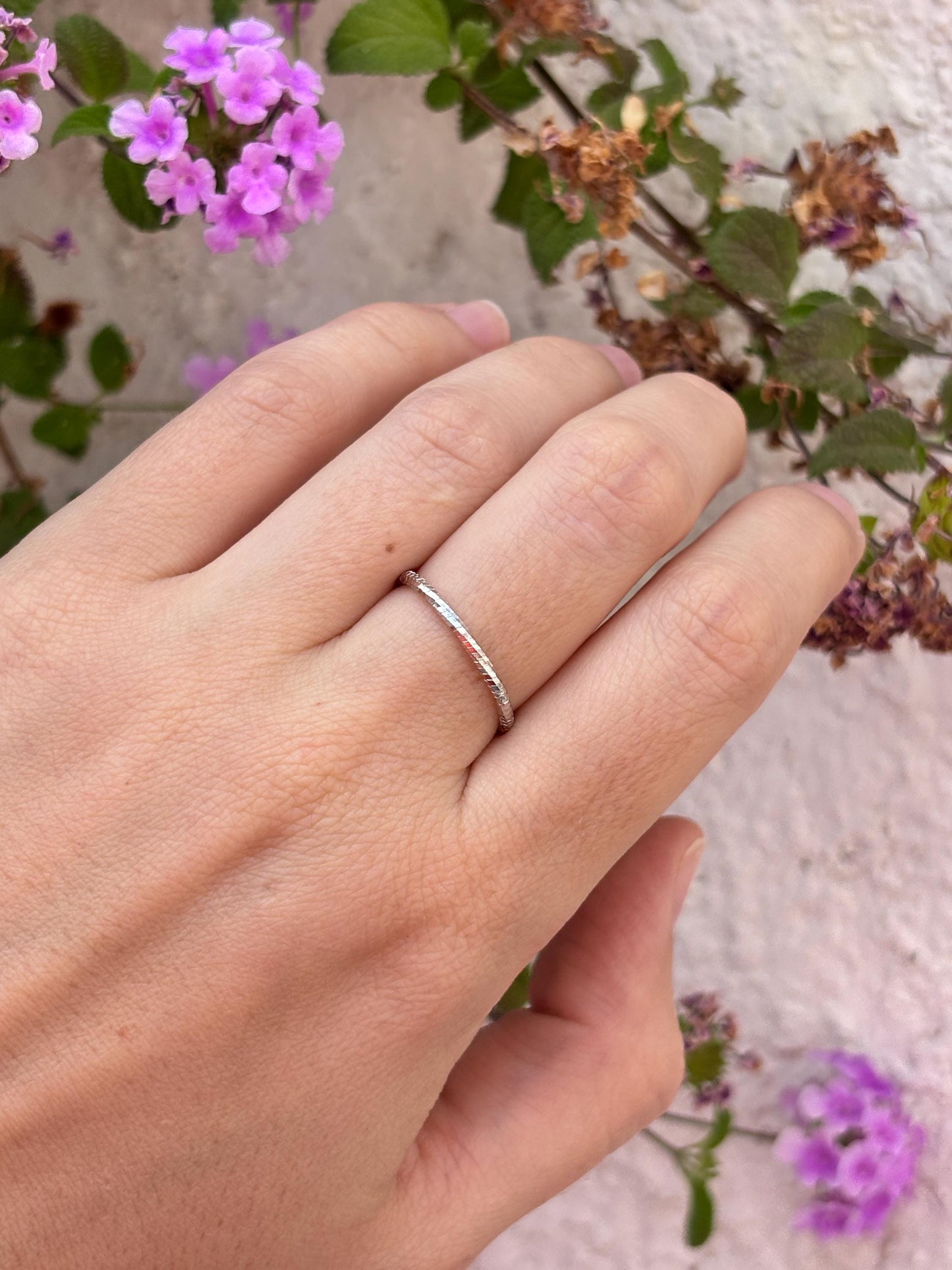Minimalist Sterling Silver Ring, Thin Textured Stackable Band, Dainty Everyday Ring, Simple 925 Silver Ring for Women