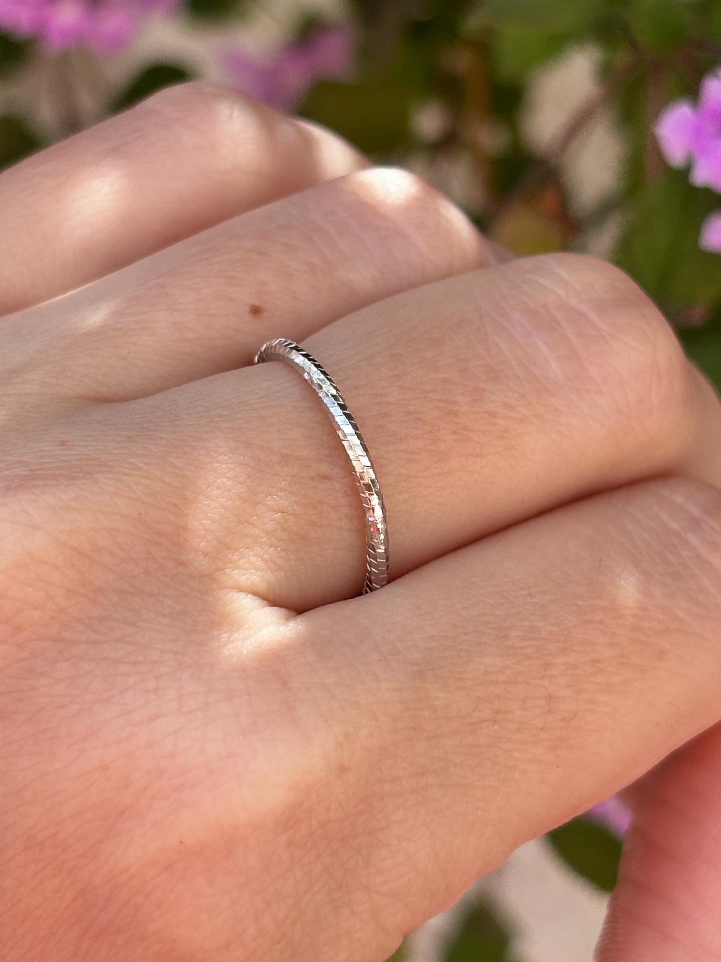 Minimalist Sterling Silver Ring, Thin Textured Stackable Band, Dainty Everyday Ring, Simple 925 Silver Ring for Women